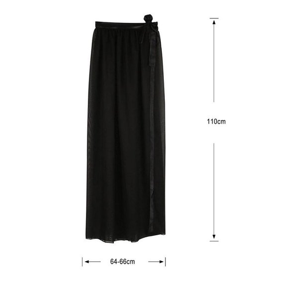 Black Sarong Long Side Slit Tie at Waist - Picture 3 of 3